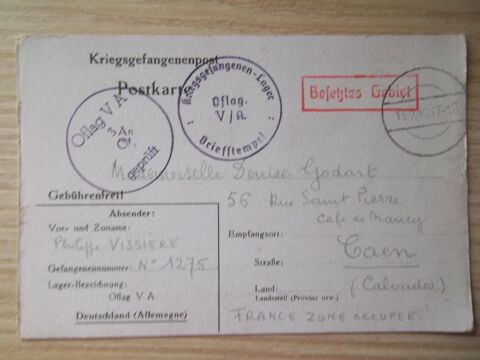 lettre 1940 document militaire prisonnier guerre 0 Valognes (50)