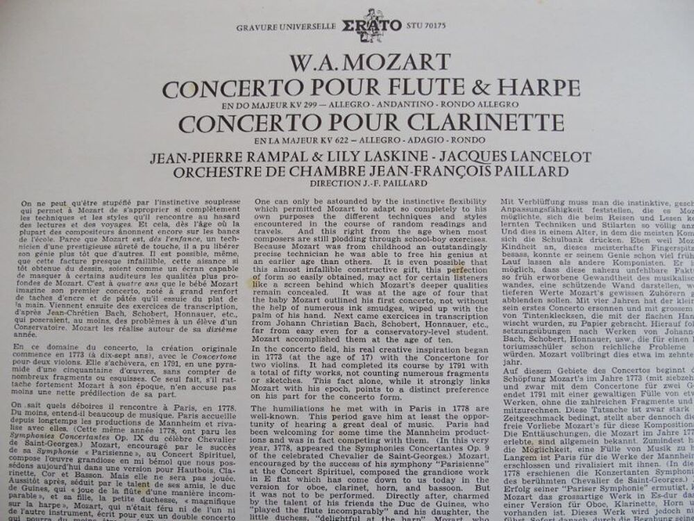 Vinyl MOZART Flute et Harpe, Clarinette CD et vinyles