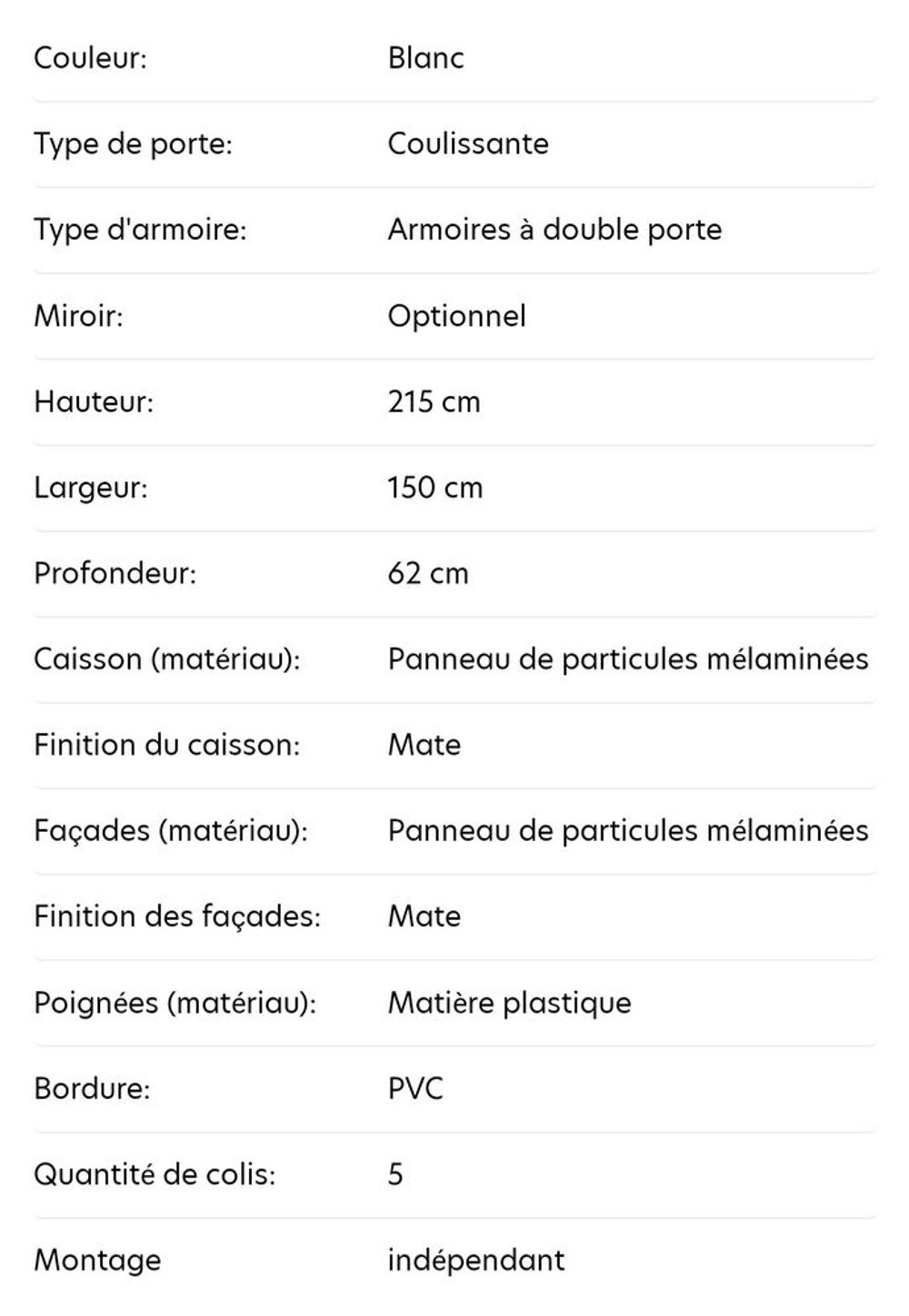 Armoire H215 x l150 x P62 ! NEUVE ! Meubles