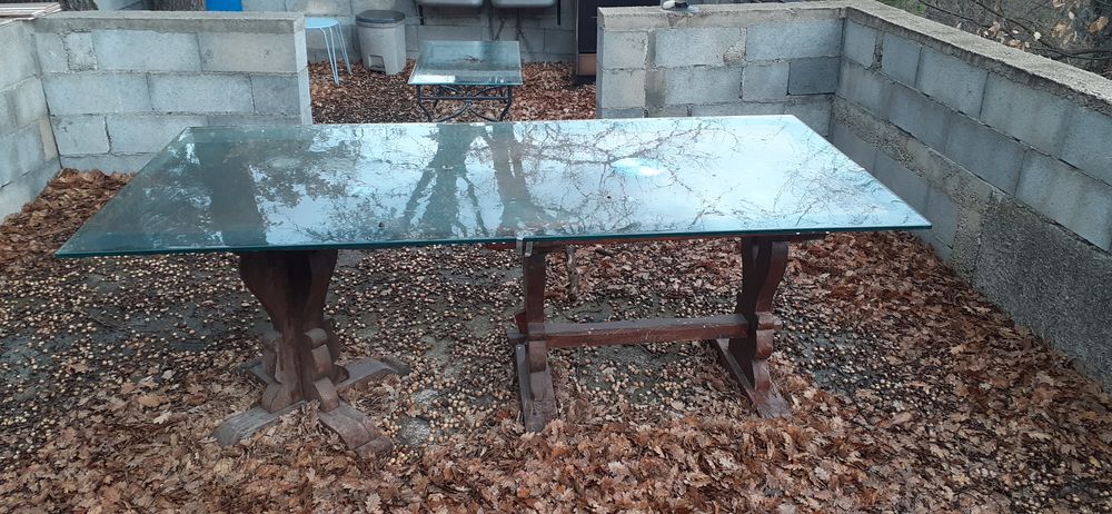 Table pied en Olivier et plateau en verre p Meubles