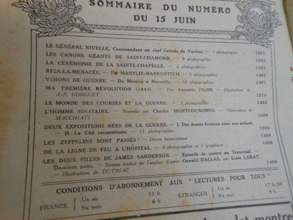 lecture pour tous du 15 juin 1916 pa82 Livres et BD