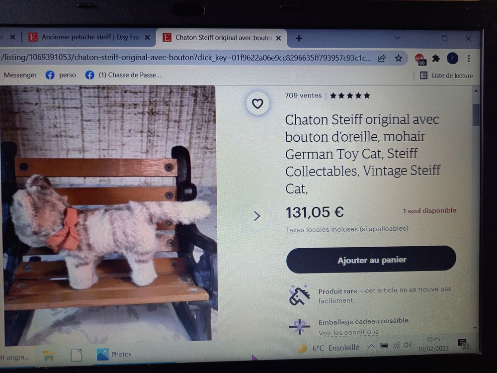 Peluche de collection STEIFF Chat Tigr&eacute; 