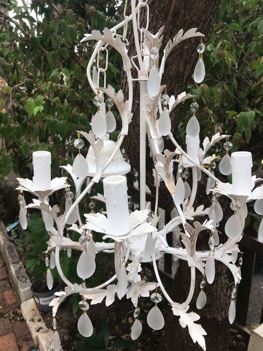 lustre pampilles blanc 6 feux Décoration