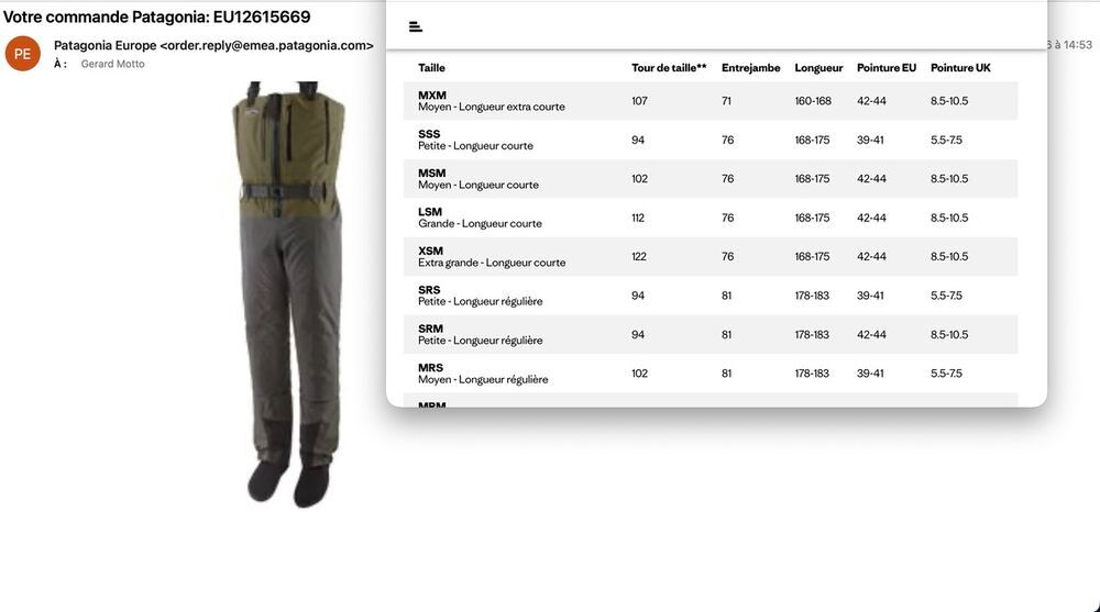 Waders PATAGONIA Swiftcurrent Exp&eacute;dition Zip-front NEUFS LSM Sports
