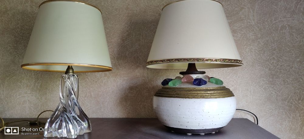 Lampe, pied cristal et abat-jour... Décoration
