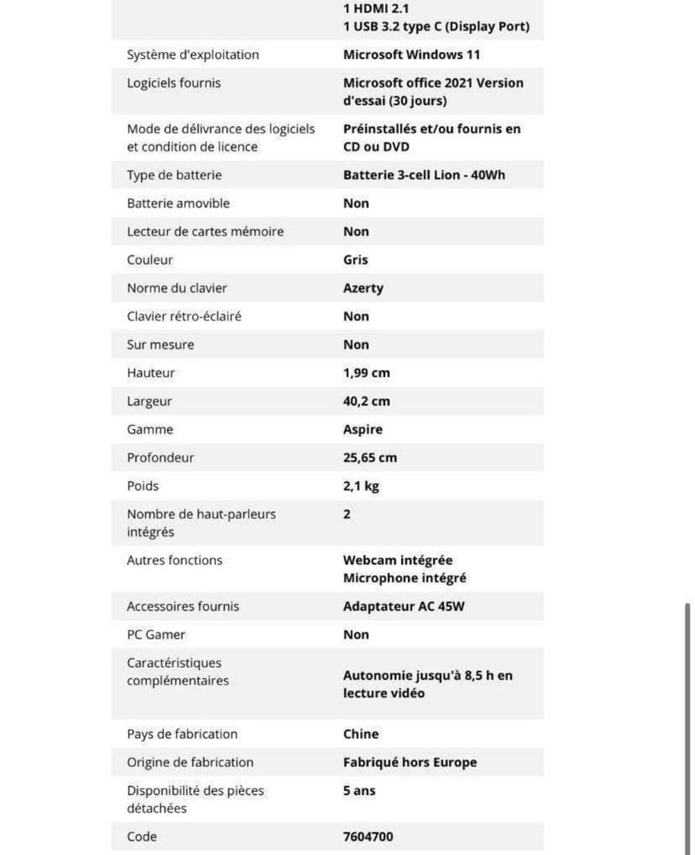 Ordinateur Portable Acer Neuf dans Emballage Matériel informatique