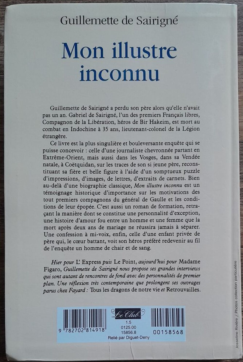 Mon Illustre inconnu - Guillemette de Sairign&eacute; Livres et BD