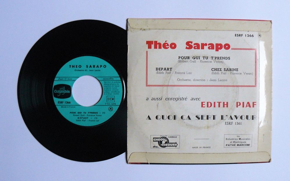 EP Theo SARAPO : Pour qui tu t'prends / Chez Sabine - 1962 CD et vinyles