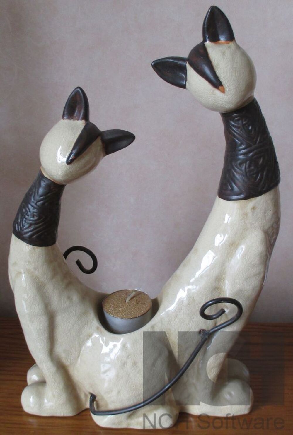 2 beaux portes-bougie en c&eacute;ramique -- CHATS -- + Cadeau Décoration