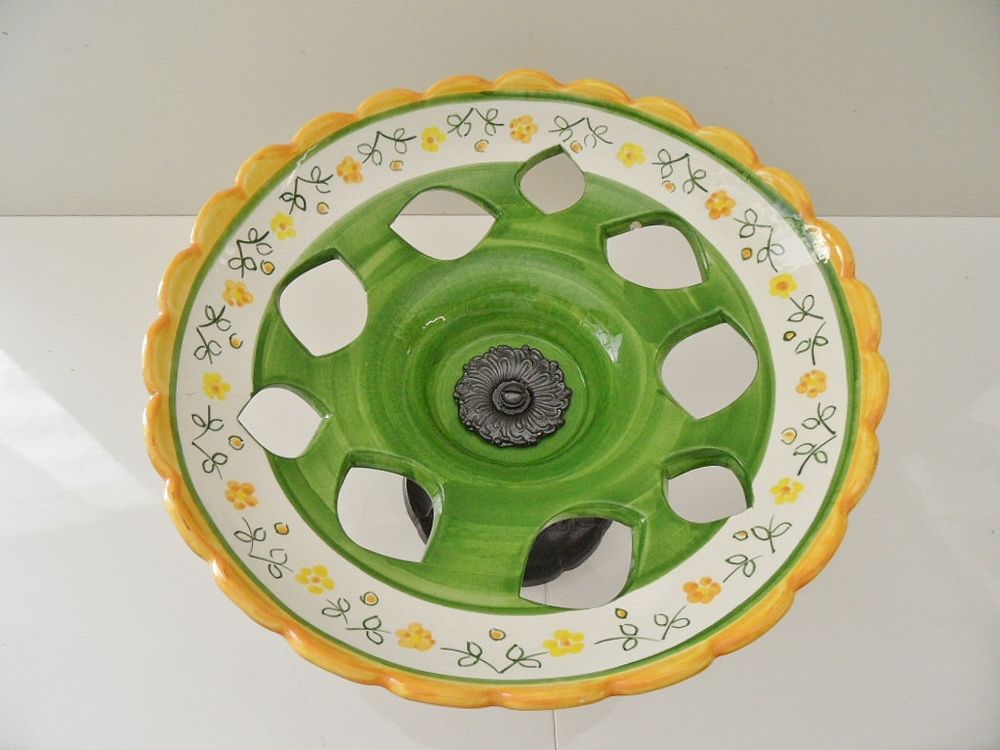 ANCIEN SALADIER CORBEILLE FRUITS CERAMIQUE PIED REGULE ART o Décoration