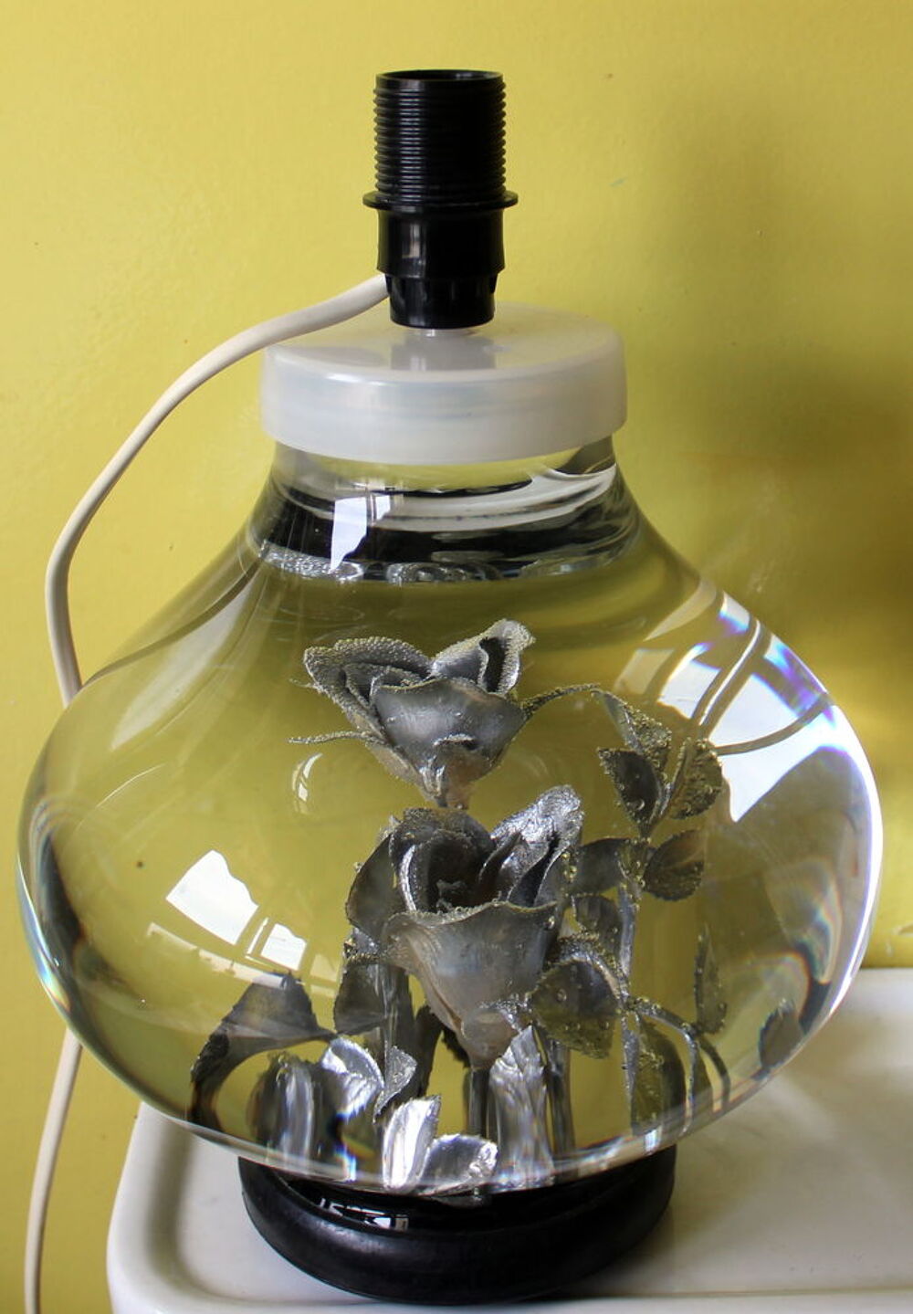 Pied de Lampe kitsch boule en verre aquatique vintage 70 Dcoration