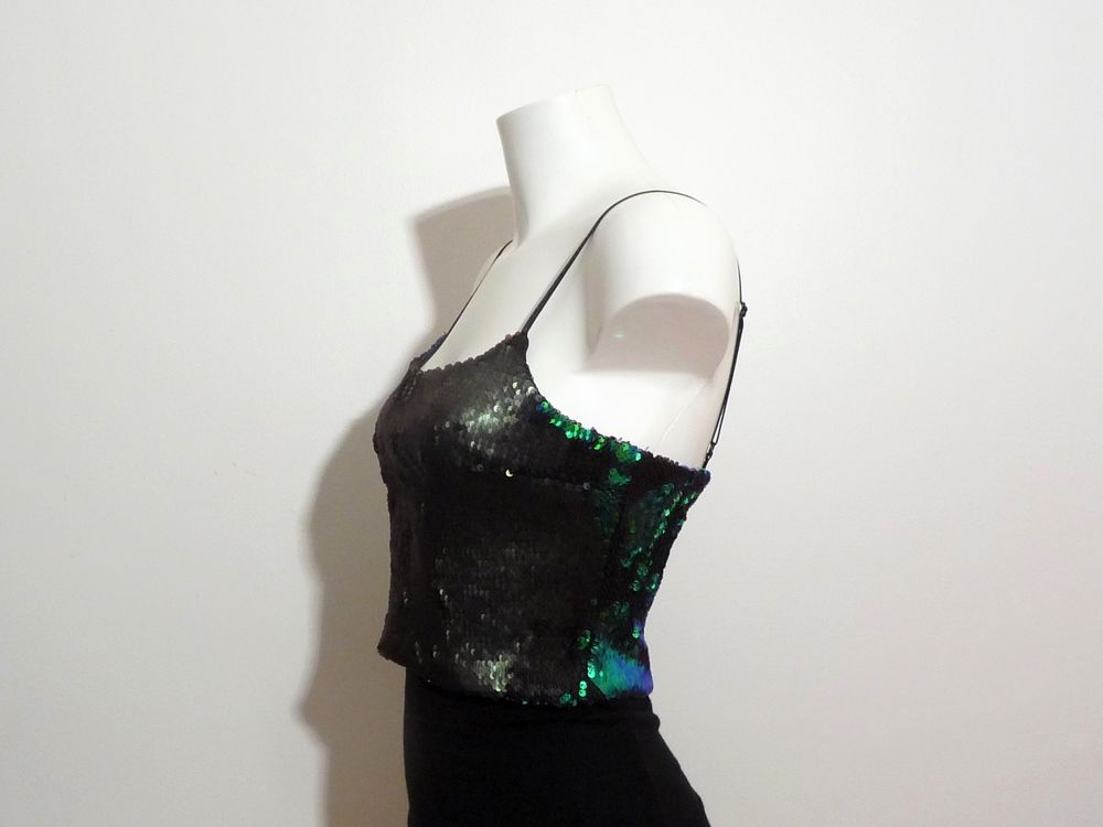 Top/ Tee Shirt &agrave; Sequins Vert/Bleu et Noir- BSB Collection Vêtements
