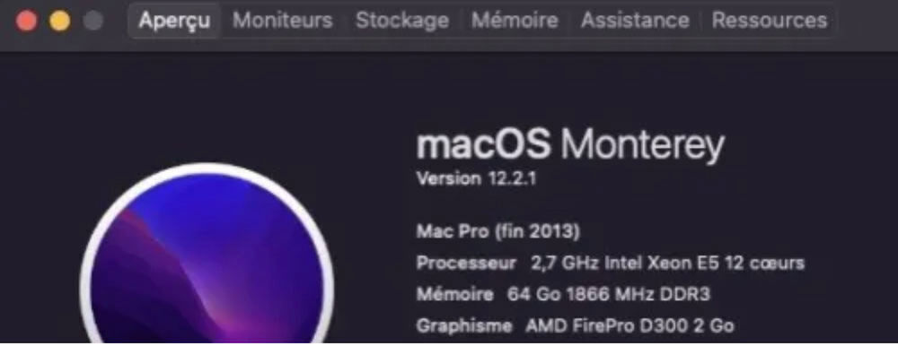 Mac pro 6.1 12 core 2,7 ghz / 64 go ram / 1 To / d300 Matériel informatique