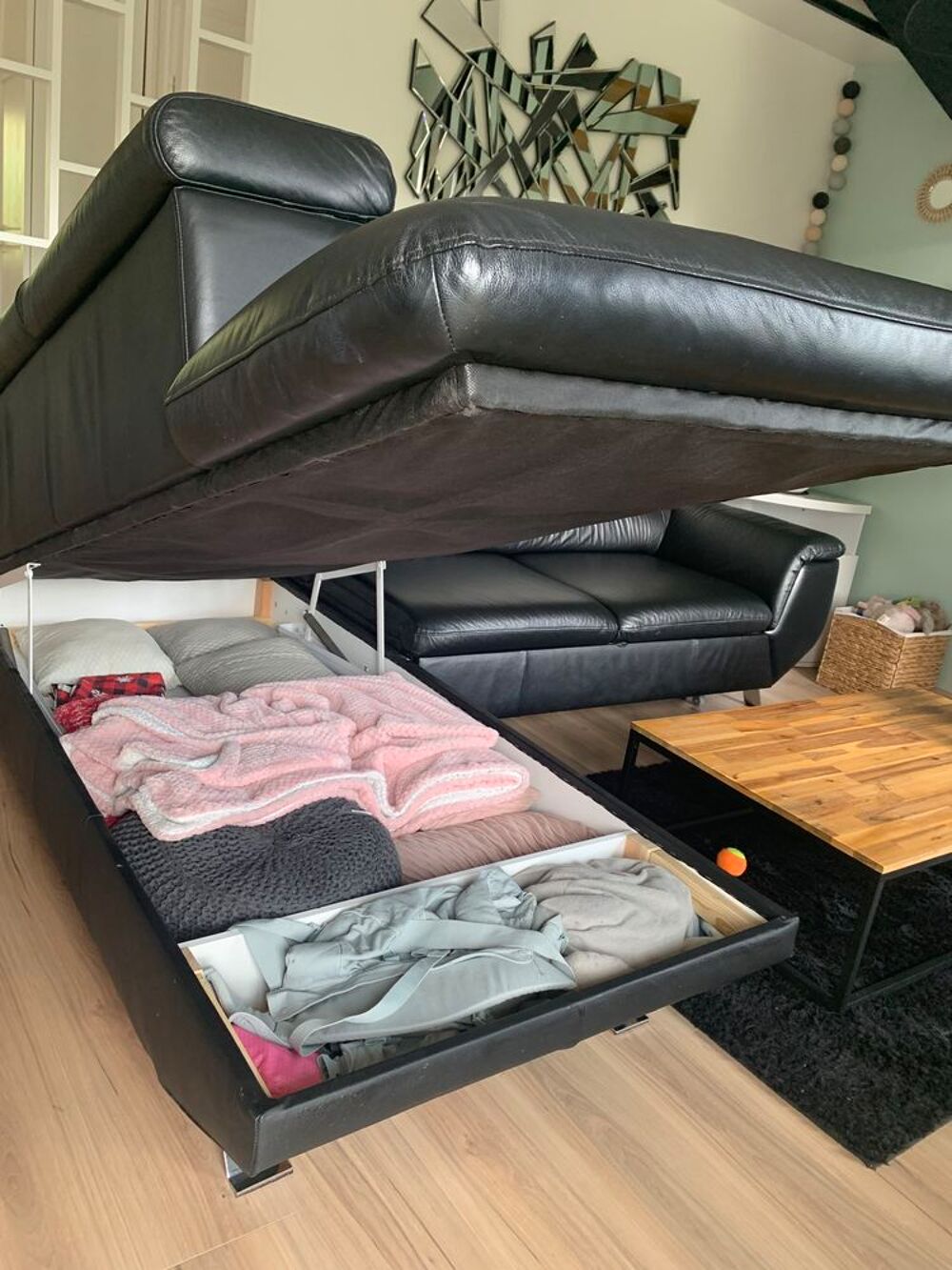 Canap&eacute; angle convertible en cuir Meubles