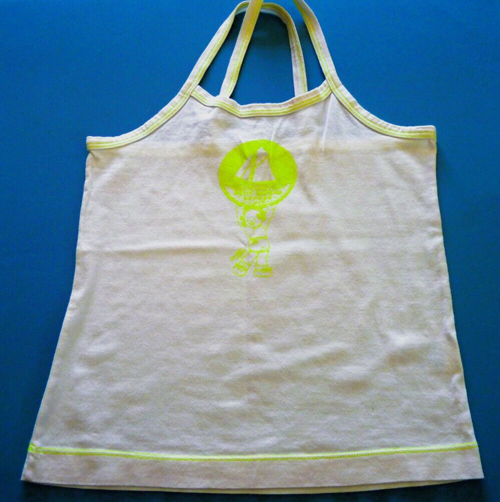 Debardeur Fille 10 ans Petit Bateau top blanc et jaune fluo Vêtements enfants
