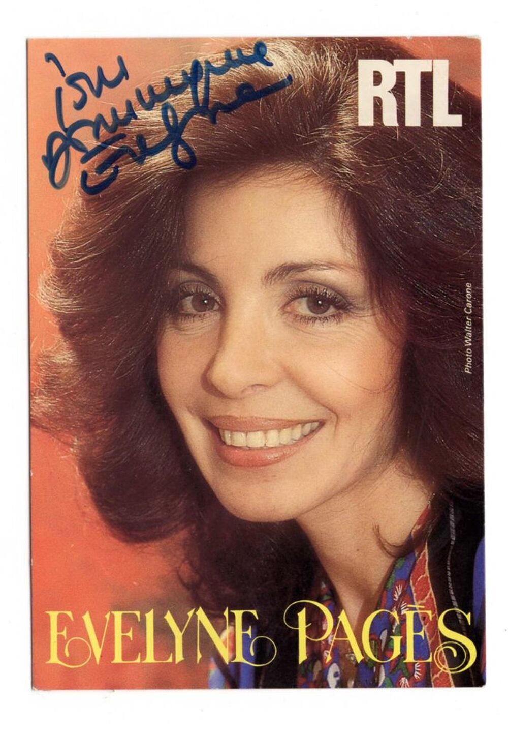 Autographe de Evelyne PAGES sur carte RTL 