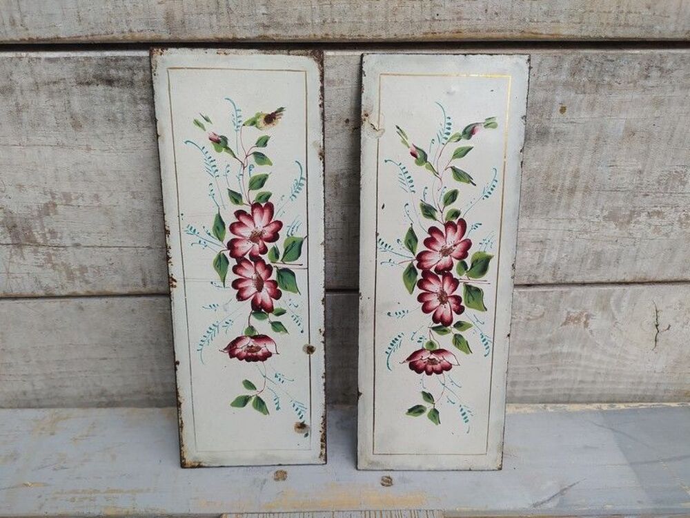 Anciennes Plaques &Eacute;maill&eacute;es D&eacute;cor de Fleurs Décoration