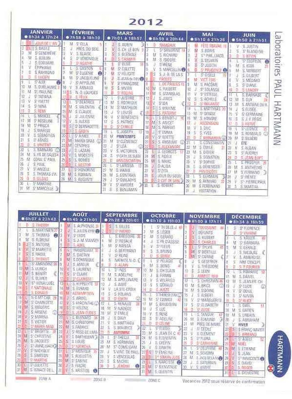 Calendrier de poche 50cts 