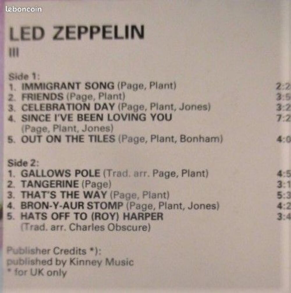 Cassette audio Led Zeppelin CD et vinyles
