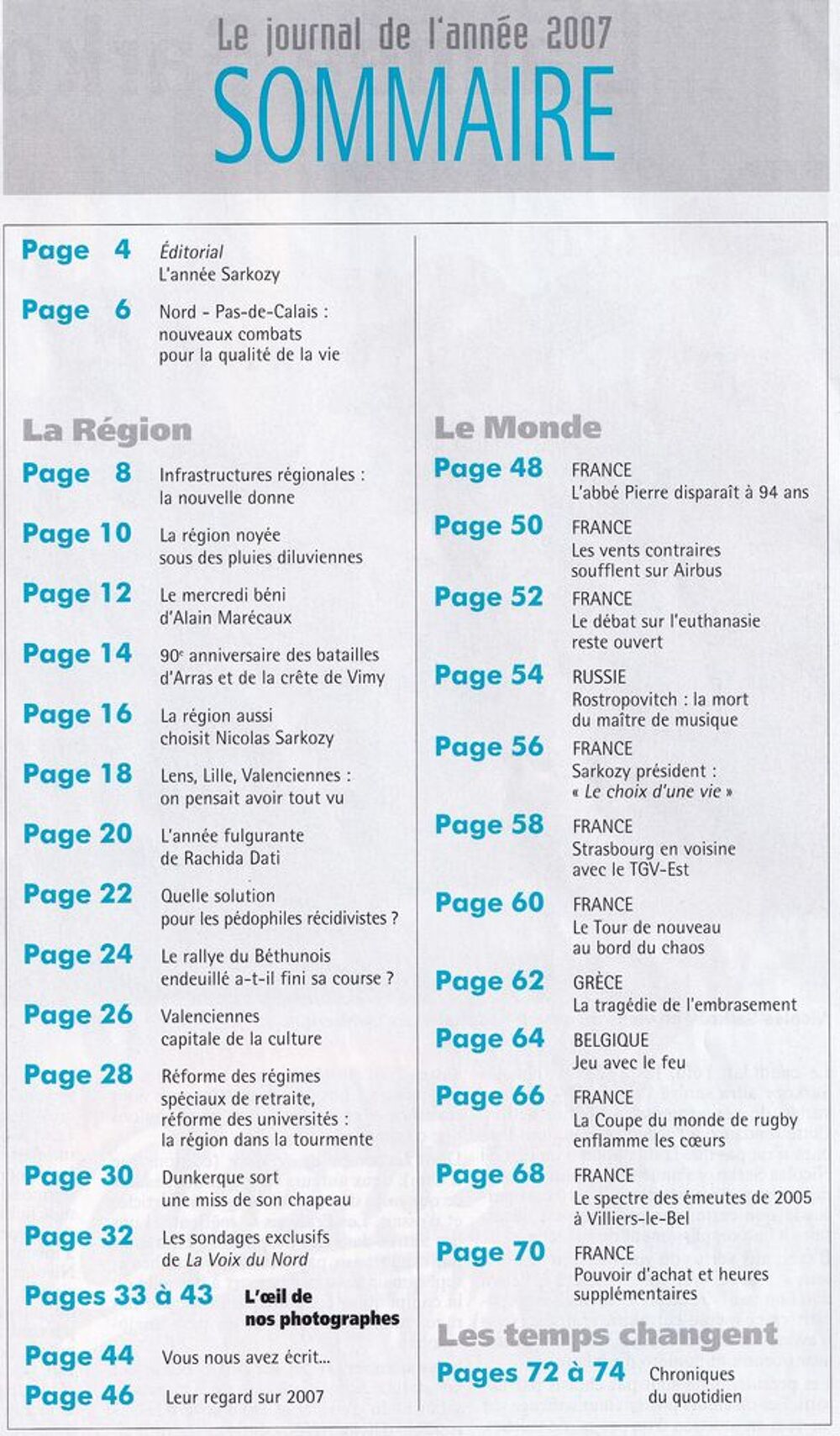 Journal de l'ann&eacute;e Voix du Nord 2007 Livres et BD