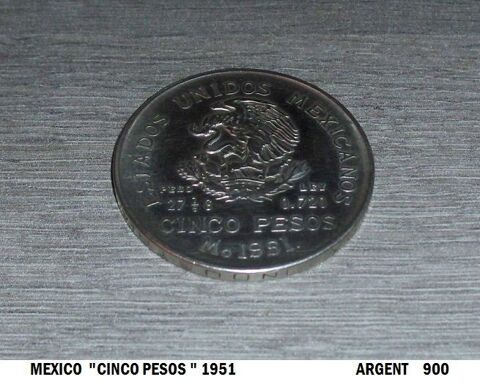 
Pièce de 5 PESOS du Mexique 1951 40 Antibes (06)