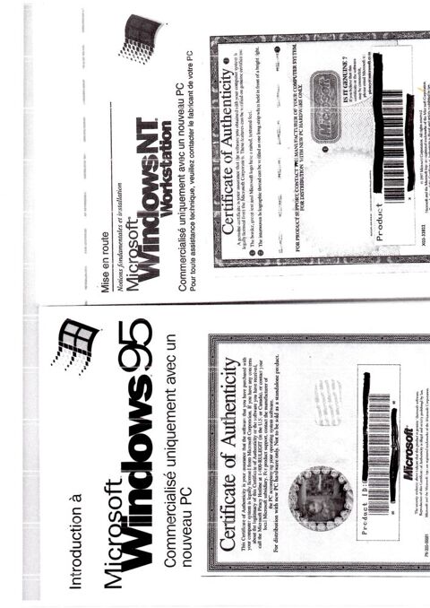 licence logiciel Windows NT Workstation Année 1997 15 Versailles (78)