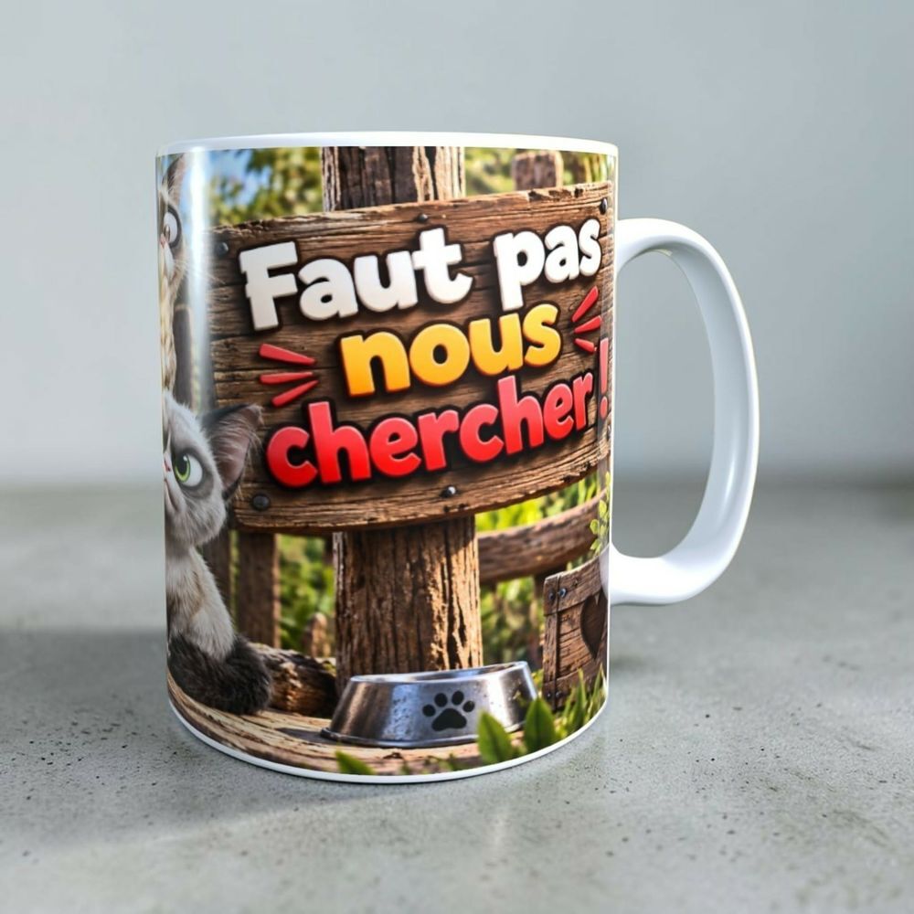 Mug humour chats, Faut pas nous chercher! Décoration