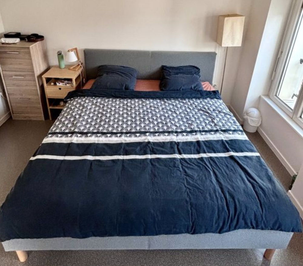Cadre de lit matelass&eacute; et matelas ferme gris 180x200 Meubles