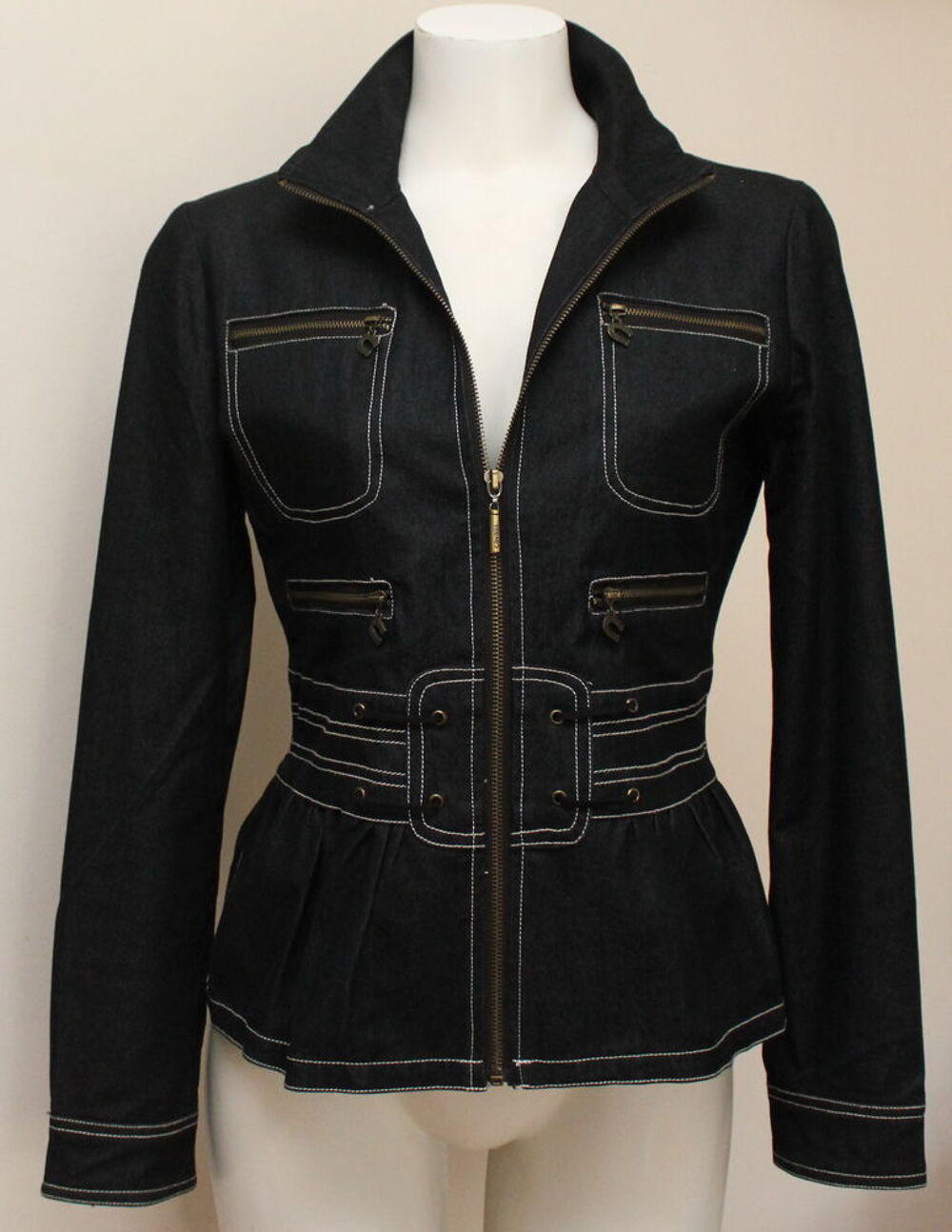 Veste Denim anthracite surpiqures blanches JUST CAVALLI T.L Vêtements