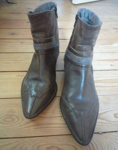 Bottines femme en cuir marron,tissu et peau  30 Nice (06)