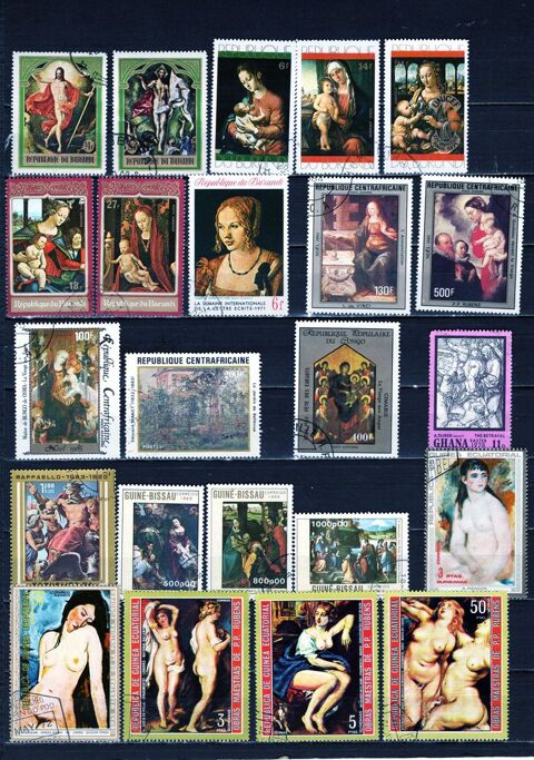 lot de 34 timbres d'AFRIQUE sur la PEINTURE 2 Les Églisottes-et-Chalaures (33)
