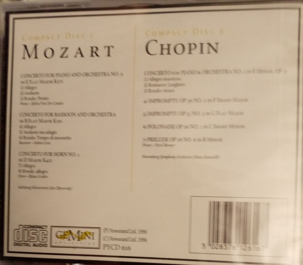 MOZART ET CHOPIN / 1/ MOZART / CONCERTO POUR PIANO AND ORCHE CD et vinyles