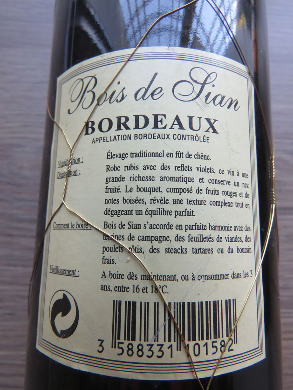Bordeaux Bois de Sian cuv&eacute;e prestige de l'an 2000 Cuisine