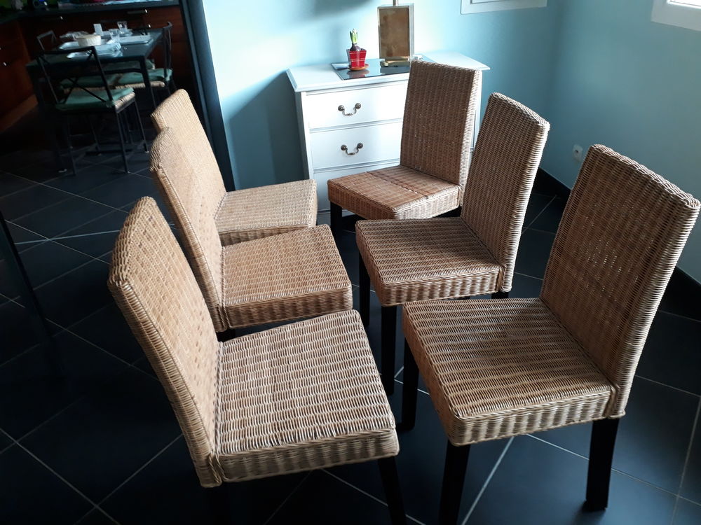 Lot De 6 Chaises En Rotin Et Pieds En Bois Meubles