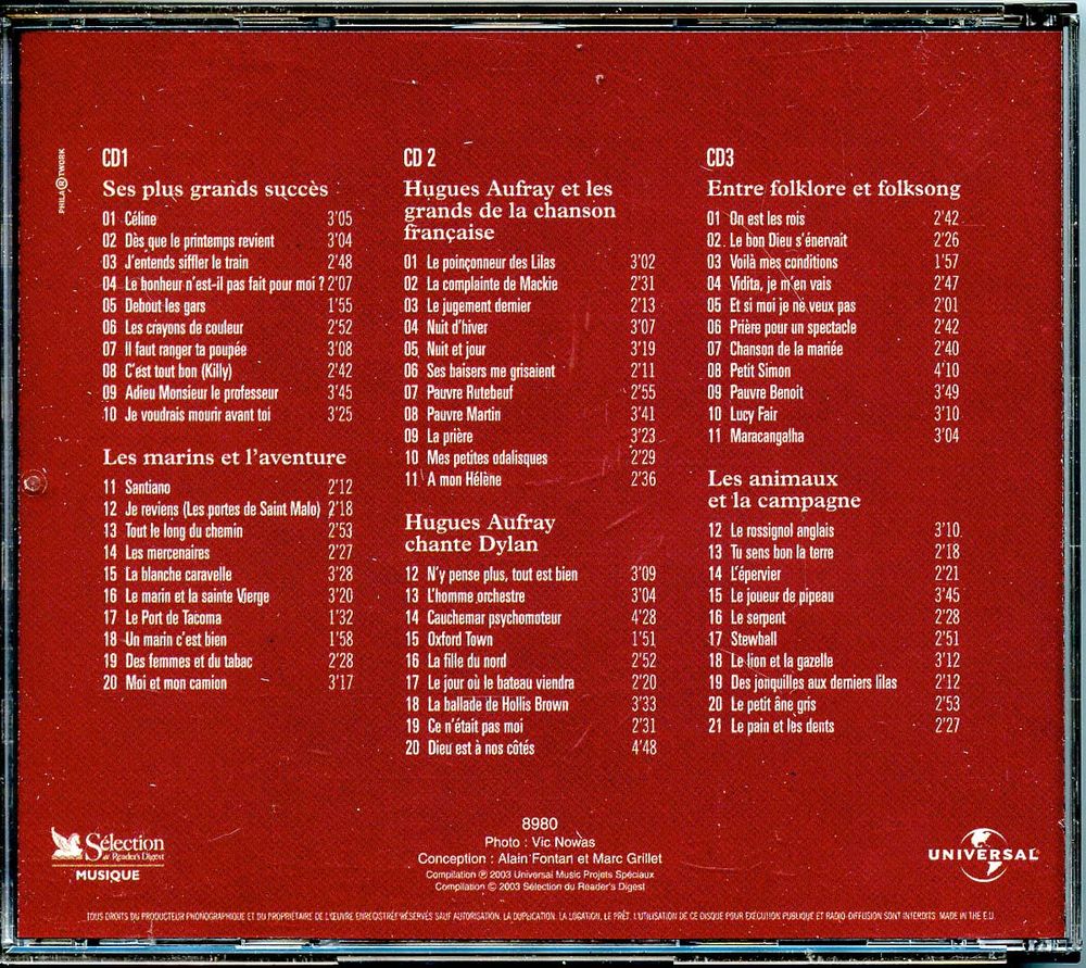 Compilation 3 CD d'Hugues Aufray &copy;2003 - SRD/Universal CD et vinyles