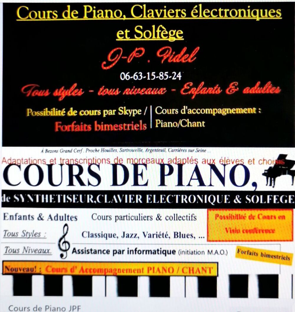   Professeur propose Cours de Piano, Claviers Electroniques 