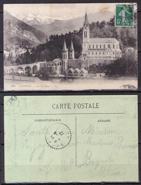 Timbres-CPA-carte postale- LOURDES (65) La Basilique - 1912 6 Lyon 5 (69)