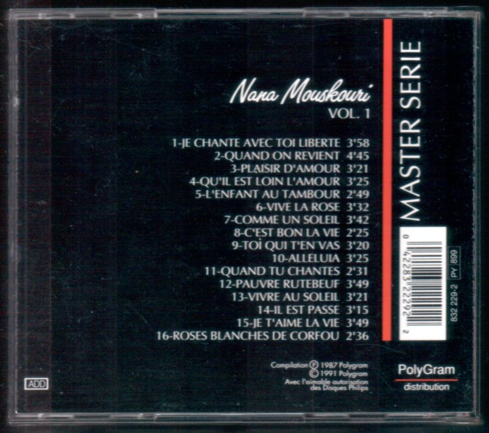 Album CD : Nana Mouskouri - Master s&eacute;rie Volume 1. CD et vinyles