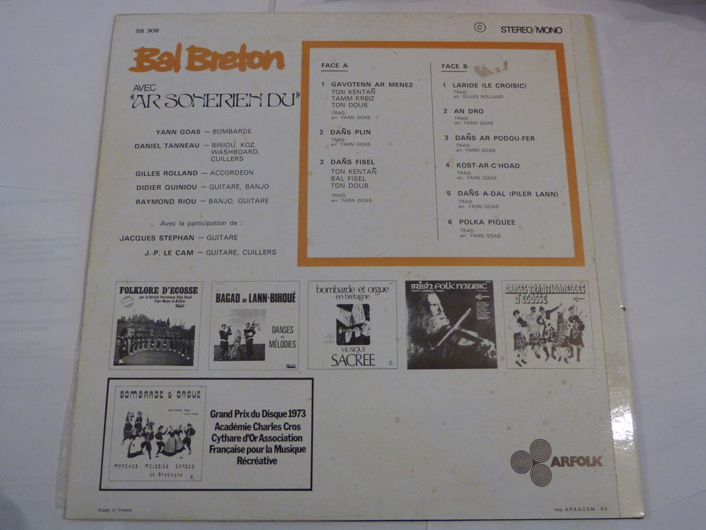 BAL BRETON AR SONERIEN DU LP N&deg; SB 308 CD et vinyles