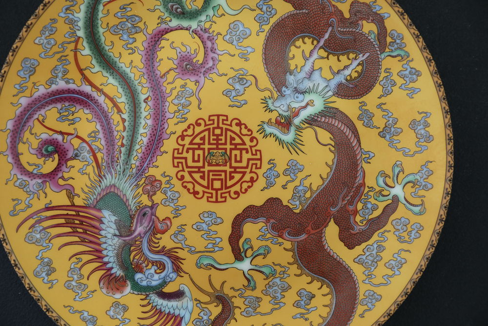 ASSIETTE CHINOISE DRAGONS ORANGE 