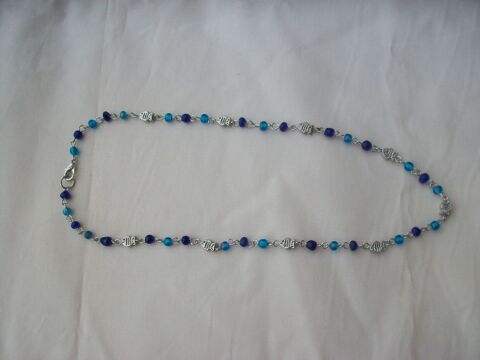Collier argent perles verre bleu artisanat 14 Thizy (69)