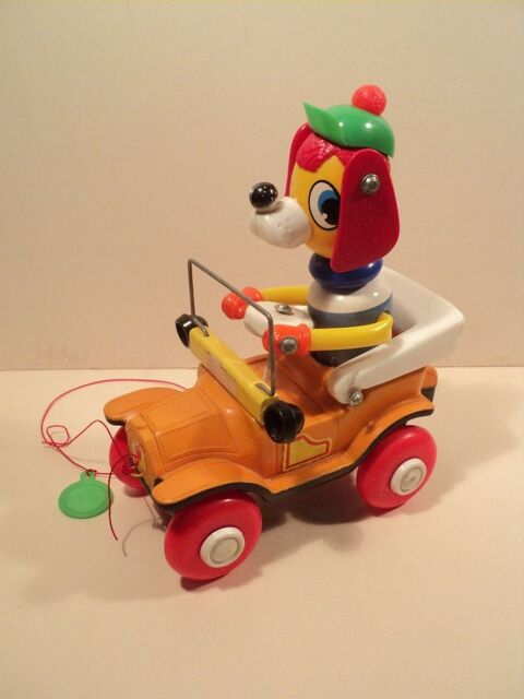 Ancien Jouet à Tirer Vintage Chien Voiture Educalux 1960-70 30 Loches (37)