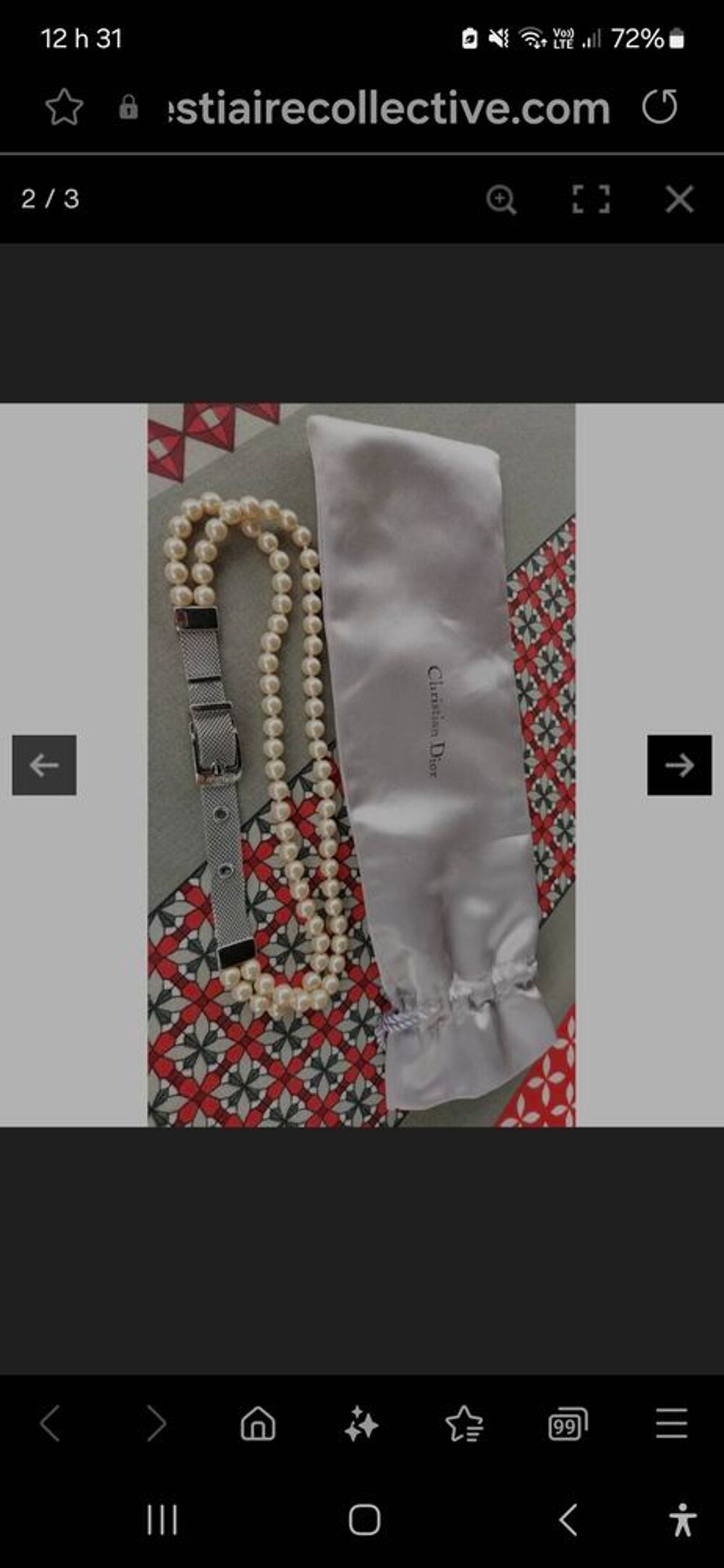 Collier Christian DIOR - Perles v&eacute;ritables/fermoir argent&eacute; Bijoux et montres