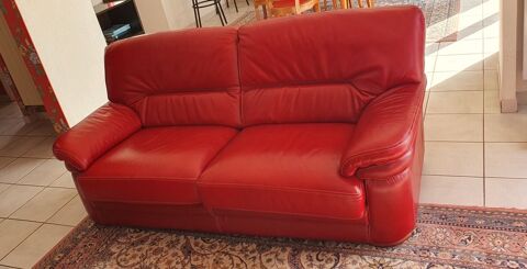Ensemble canap et fauteuils en cuir rouge 1000 Concarneau (29)