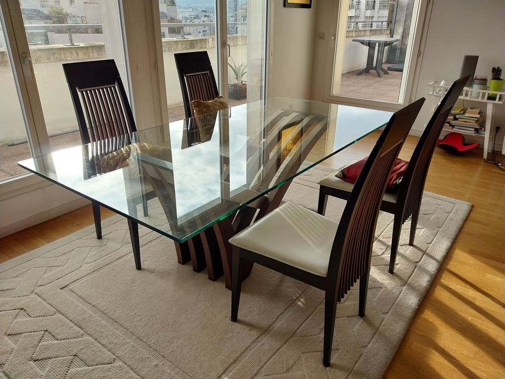 table en verre, pied en wengue Meubles