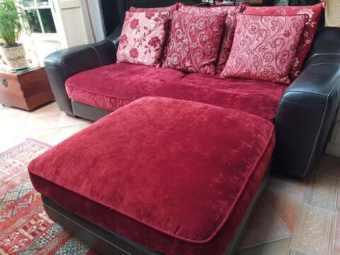 Canapé cuir et tissus rouge 600 Craon (53)