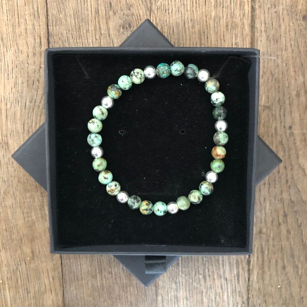 Bracelet Turquoise Africaine 6mm et Argent massif 925 Bijoux et montres