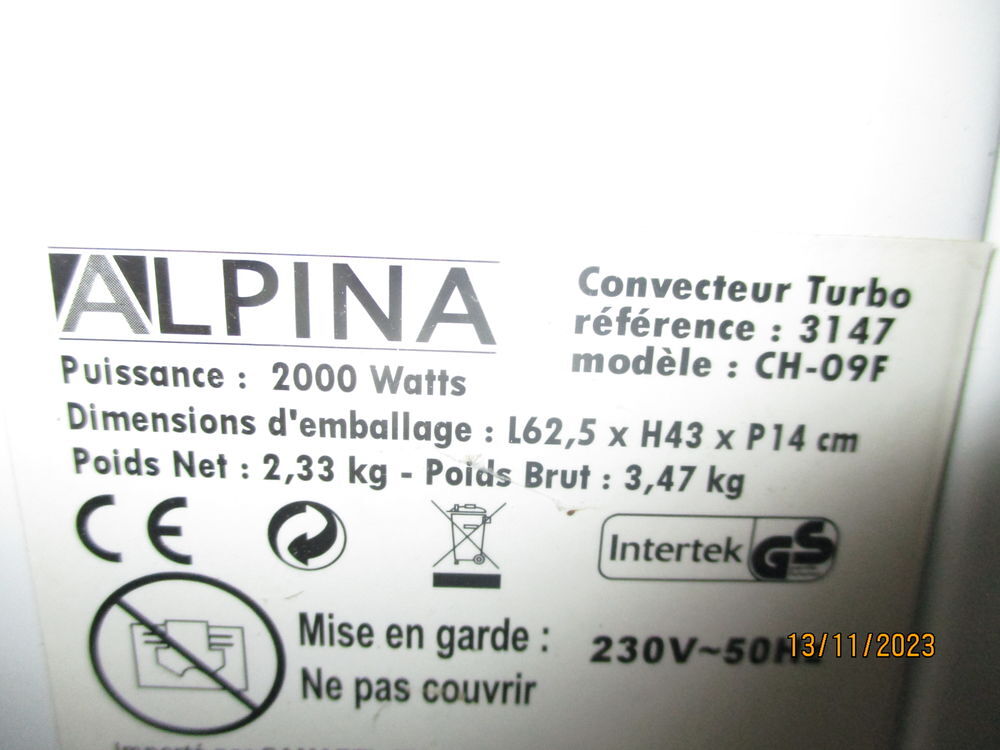 CONVECTEUR TURBO AIR VENTILE Electroménager