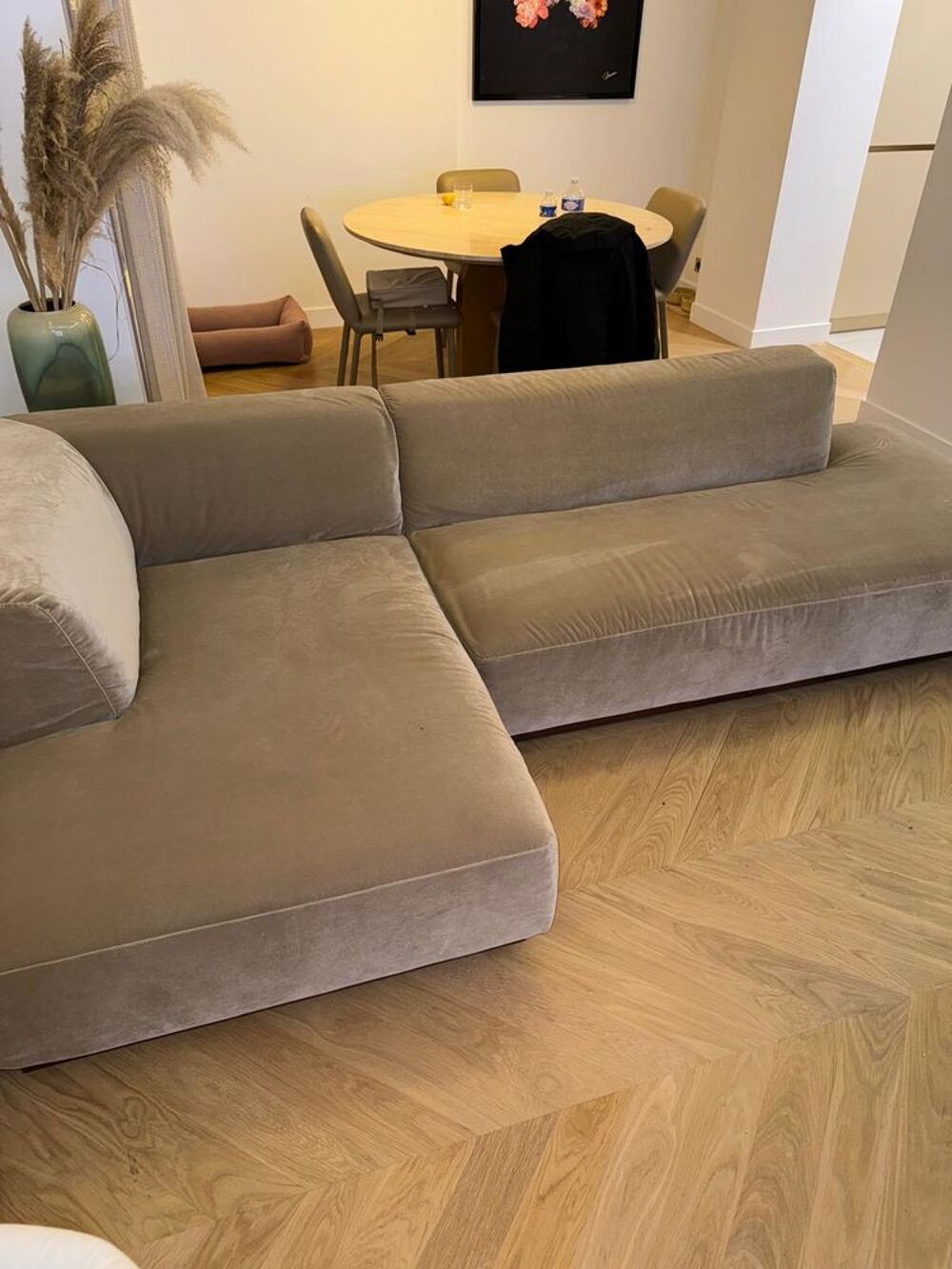 Canape AMPM Jacopo Velours Beige Cendr&eacute; Meubles