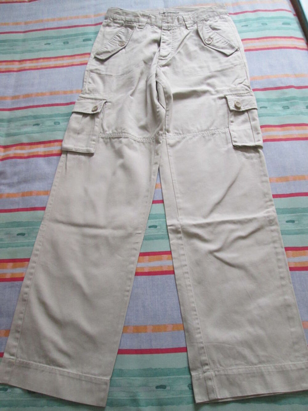 Pantalon multipoches toile &eacute;paisse beige homme taille 38 Vtements